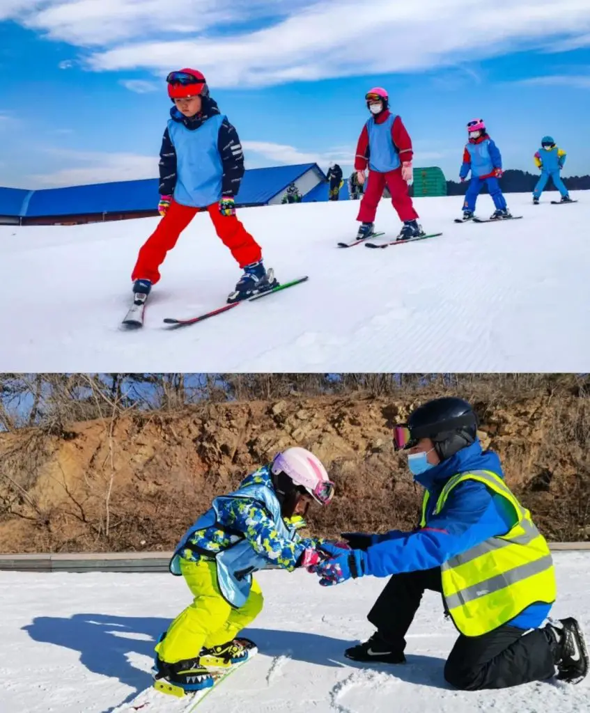Chinese kids learn skiing